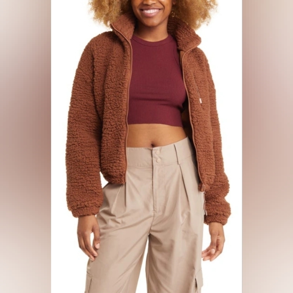 BP High Pile Fleece Zip-Up Jacket Cozy Brown Sherpa Jacket